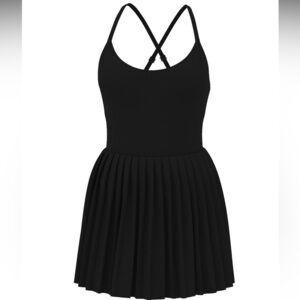 VS Pink Tech Woven Pleated Tennis Dress Black Large built in shorts athletic